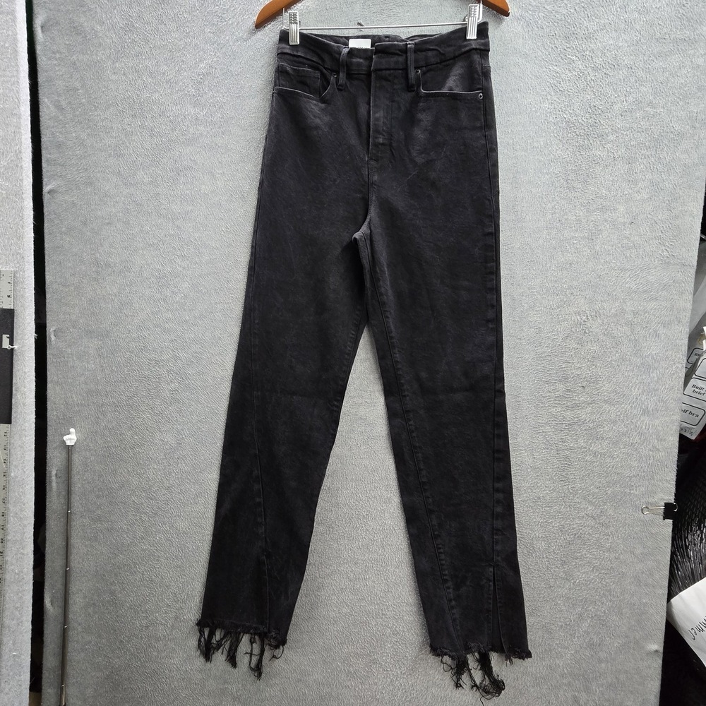 Good American Women Jeans 8/29 Black Denim Good Boy Straight‎ Twist Slit Super